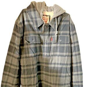 NWT! Levi's Plaid Sherpa-Lined Hoodie Shirt Jacket Flannel Shacket XL $120